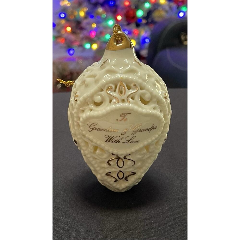 Vintage 1983 Lenox To grandma‎ and Grandpa With Love Ornament Trimmed 24 kt gold